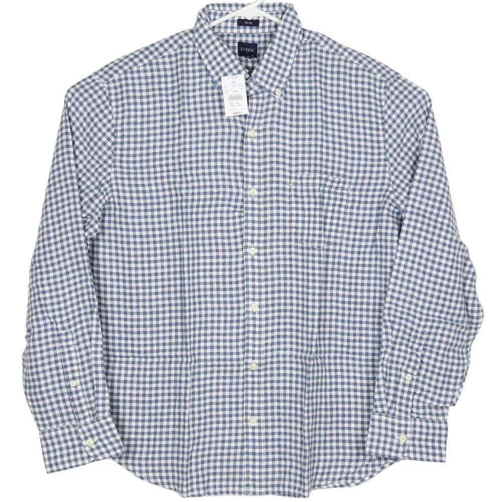 J Crew Linen Blend Button Down Shirt Gingham Teal